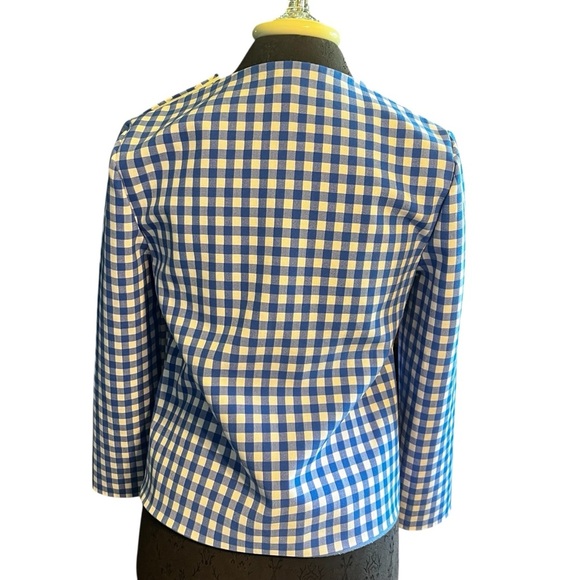 Diane Von Furstenberg Blue White Gingham Check Long Sleeve Top Size 8 EUC - Picture 3 of 11